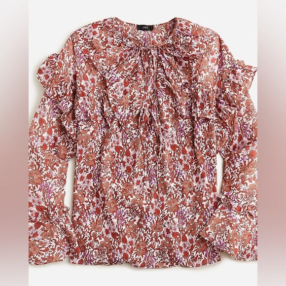 J Crew Ruffle crinkle chiffon top in fête floral Size small - Picture 5 of 17